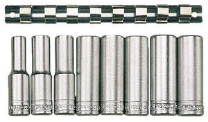 Tiefe 1/2"-Steckschlüssel, Clipschienen-Set, 12-Kant, 8 Teile