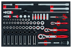 1/4"-, 3/8"- & 1/2"-Steckschlüssel-Set, FOAM4X4, 76 Teile